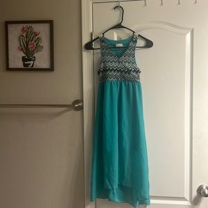 Kiddo by Katie Aqua pattered girls dress with chiffon bottom size 10
